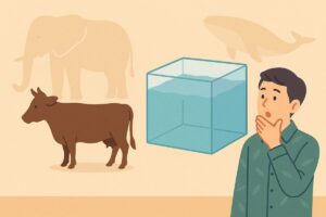 成牛や大型動物と水1トンの重さを比較するイメージイラスト