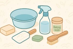 袖口汚れ対策のアイテムが分かりやすく並ぶまとめ用イラスト